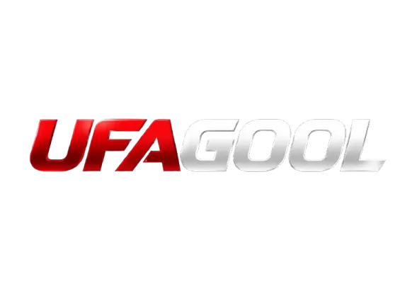 โลโก้ UFAGOOL คำว่า UFA เป็นตัวอักษรเอียงหนาสีแดงเงาวาว ต่อด้วยคำว่า GOOL สีเงินโครเมียมไล่เฉด